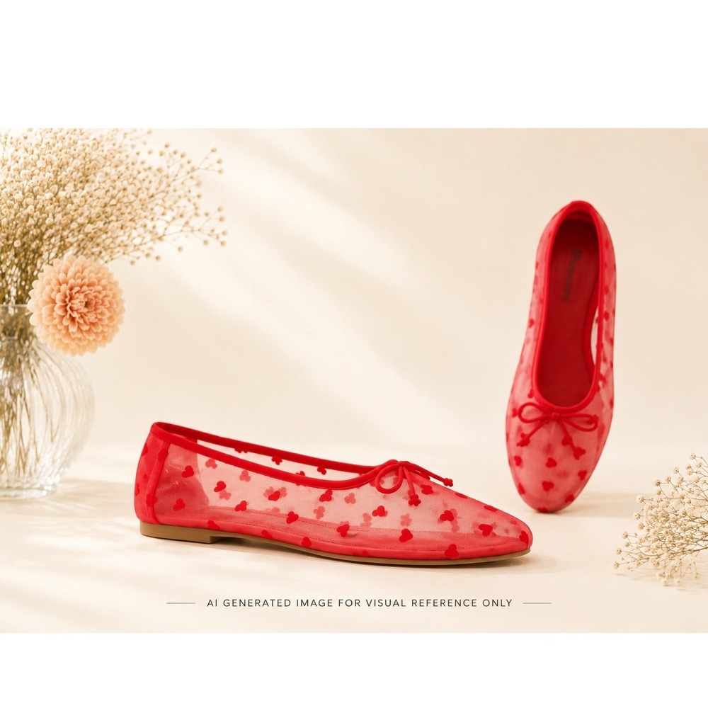 No Boundaries Red Heart Mesh Ballet Flats Women's Size 7 New NWT